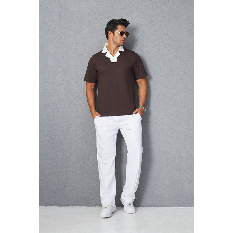 Brown Contrast Collar Regular Fit Polo | Montivo Pakistan