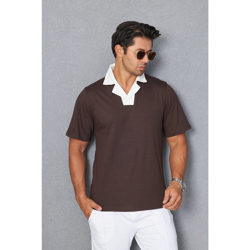 Brown Contrast Collar Regular Fit Polo | Montivo Pakistan