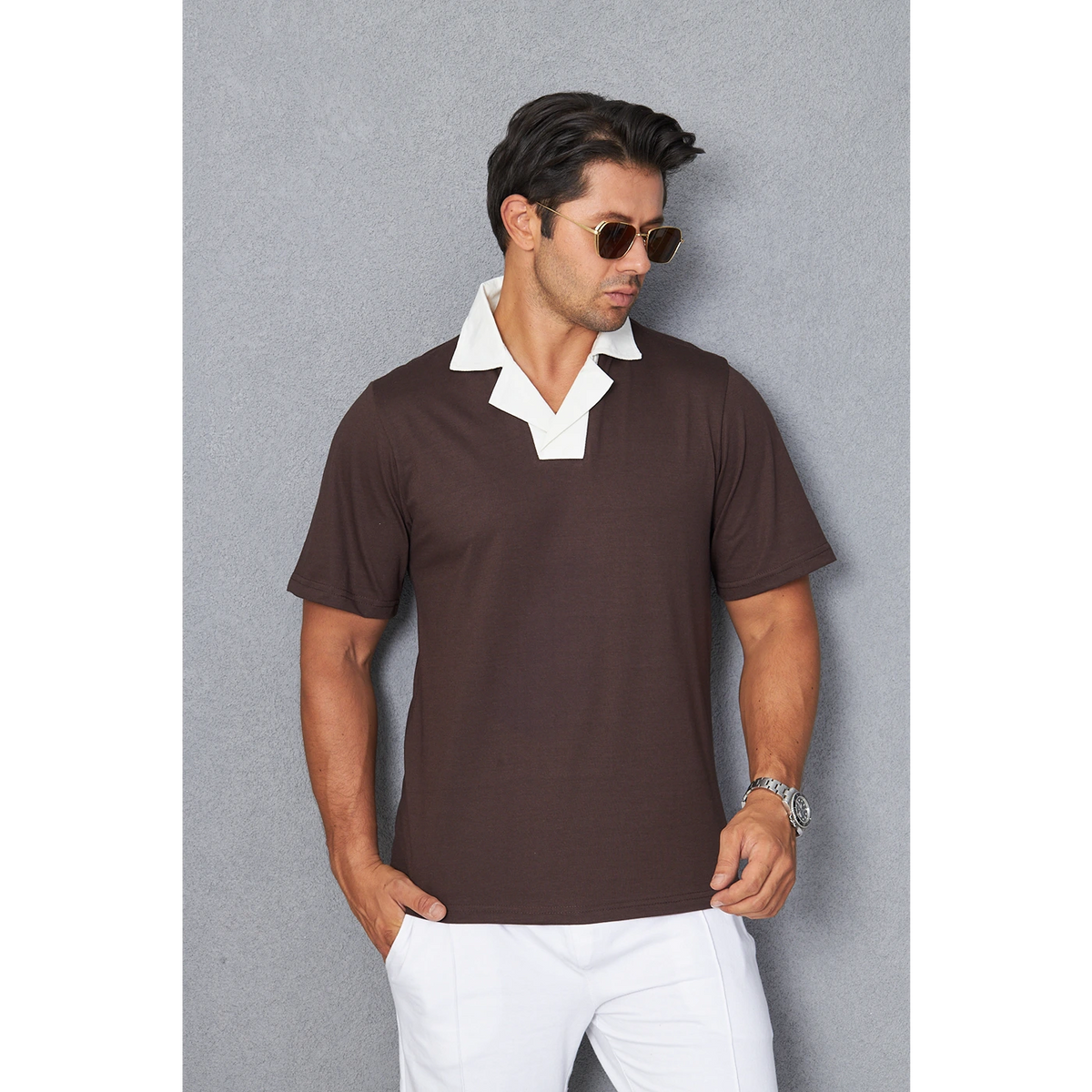 Brown Contrast Collar Regular Fit Polo | Montivo Pakistan