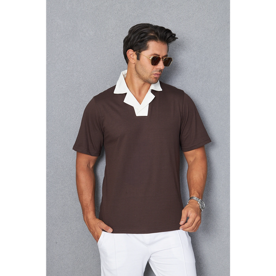Brown Contrast Collar Regular Fit Polo | Montivo Pakistan
