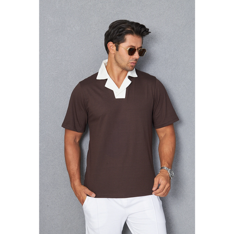 Brown Contrast Collar Regular Fit Polo | Montivo Pakistan
