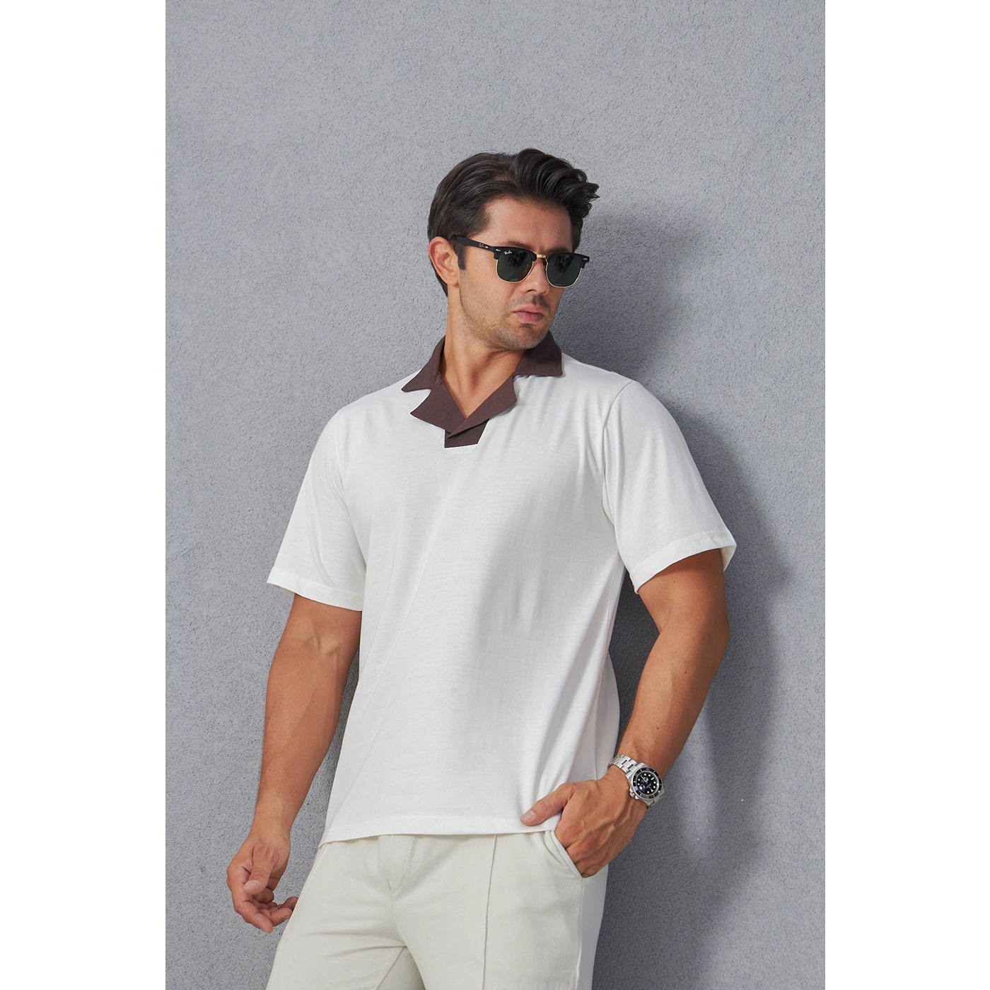 White Contrast Collar Regular Fit Polo | Montivo Pakistan