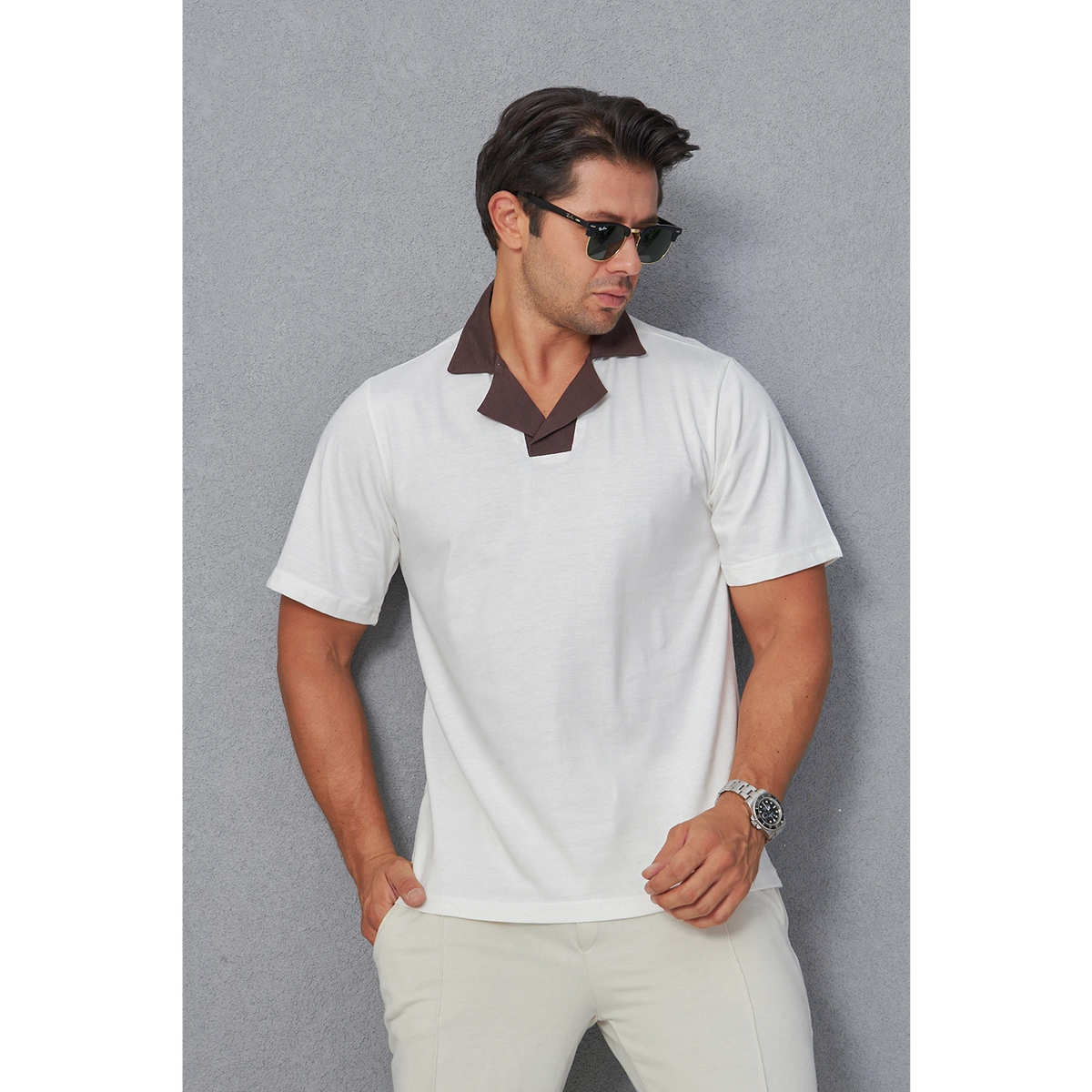 White Contrast Collar Regular Fit Polo | Montivo Pakistan