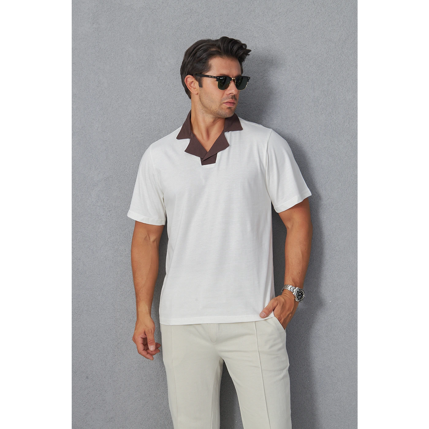White Contrast Collar Regular Fit Polo | Montivo Pakistan