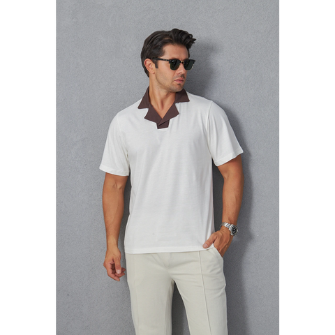 White Contrast Collar Regular Fit Polo | Montivo Pakistan