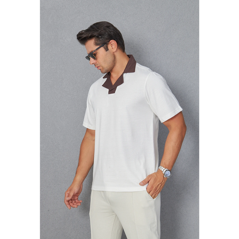 White Contrast Collar Regular Fit Polo | Montivo Pakistan