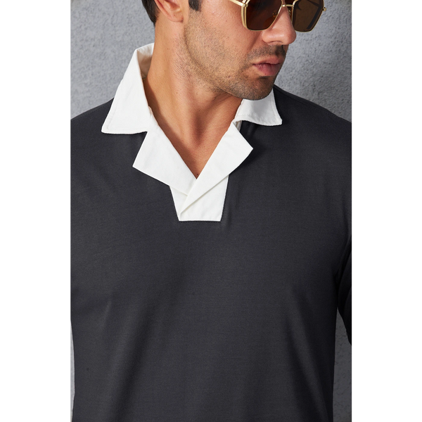 Steel Grey Contrast Collar Regular Fit Polo | Montivo Pakistan