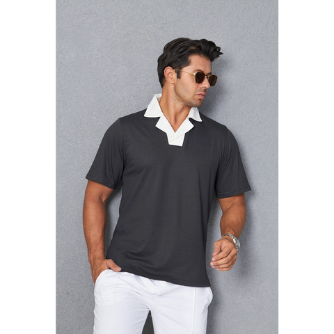 Steel Grey Contrast Collar Regular Fit Polo | Montivo Pakistan