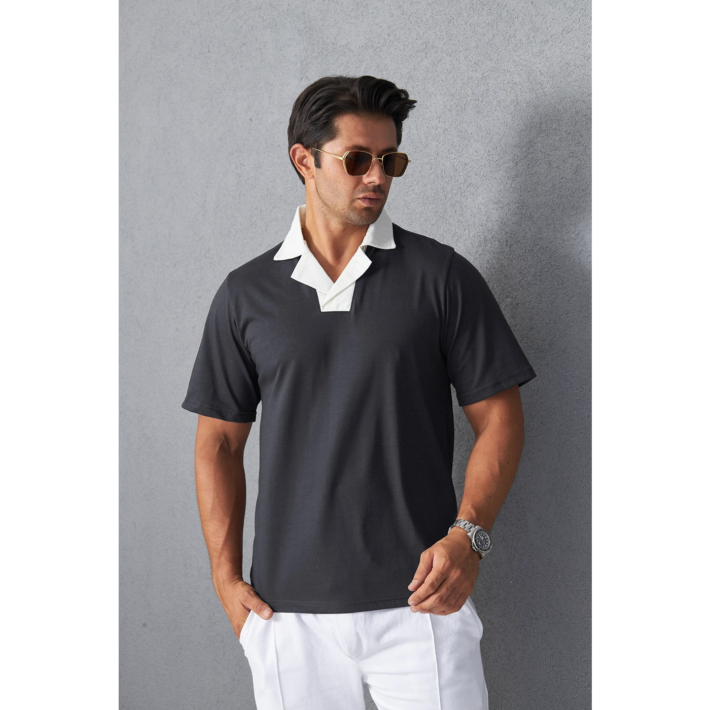 Steel Grey Contrast Collar Regular Fit Polo | Montivo Pakistan