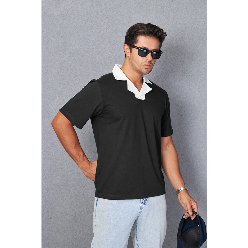 Black Contrast Collar Regular Fit Polo | Montivo Pakistan