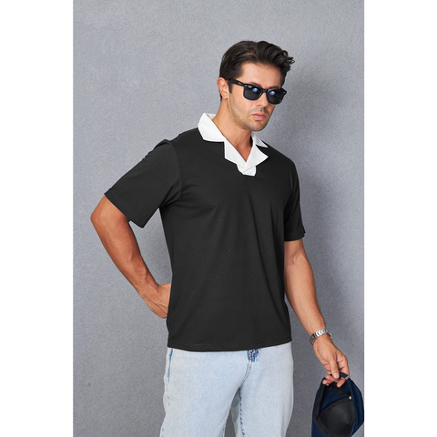 Black Contrast Collar Regular Fit Polo | Montivo Pakistan