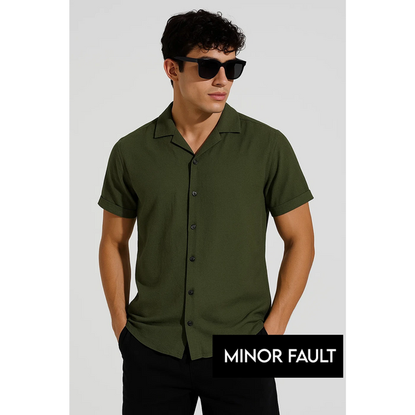 (Minor Fault) Green Textured Cuban Collar Shirt | Montivo Pakistan