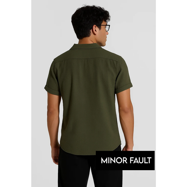 (Minor Fault) Green Textured Cuban Collar Shirt | Montivo Pakistan