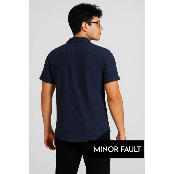 (Minor Fault) Navy Textured Cuban Collar Shirt | Montivo Pakistan