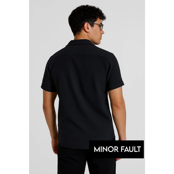 (Minor Fault) Black Textured Cuban Collar Shirt | Montivo Pakistan
