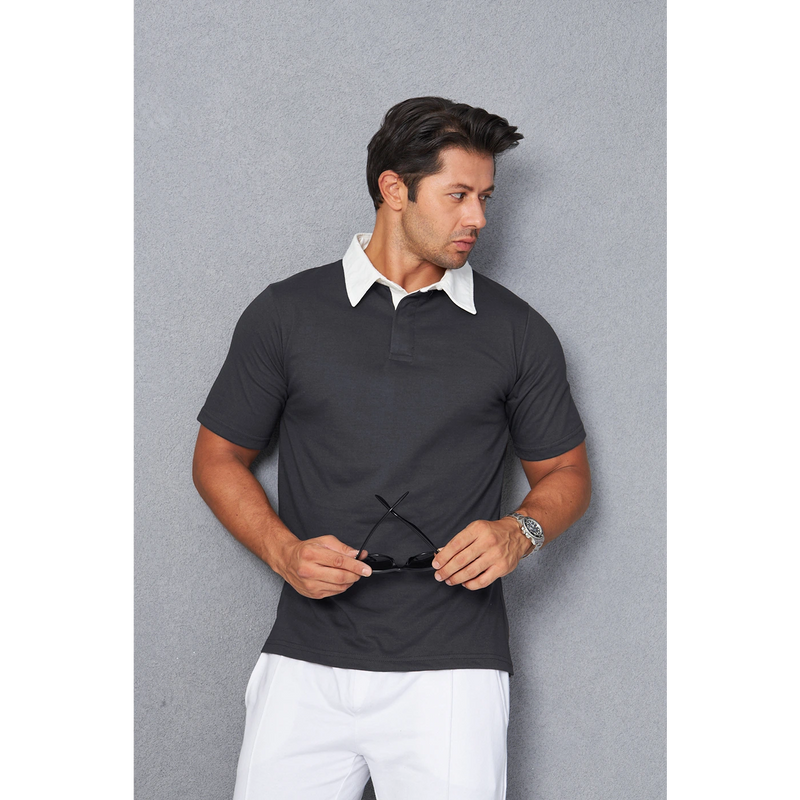 Steel Grey Double Placket Regular Fit Polo | Montivo Pakistan