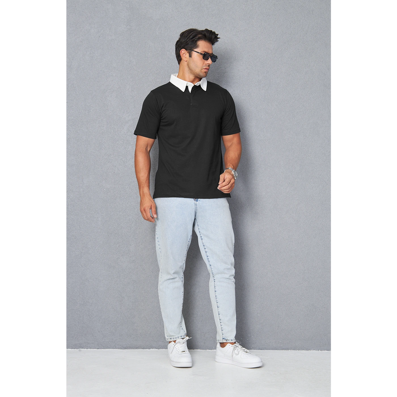 Black Double Placket Regular Fit Polo | Montivo Pakistan