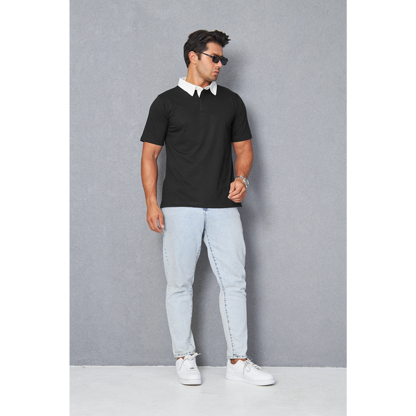 Black Double Placket Regular Fit Polo | Montivo Pakistan