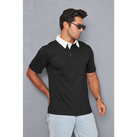 Black Double Placket Regular Fit Polo | Montivo Pakistan