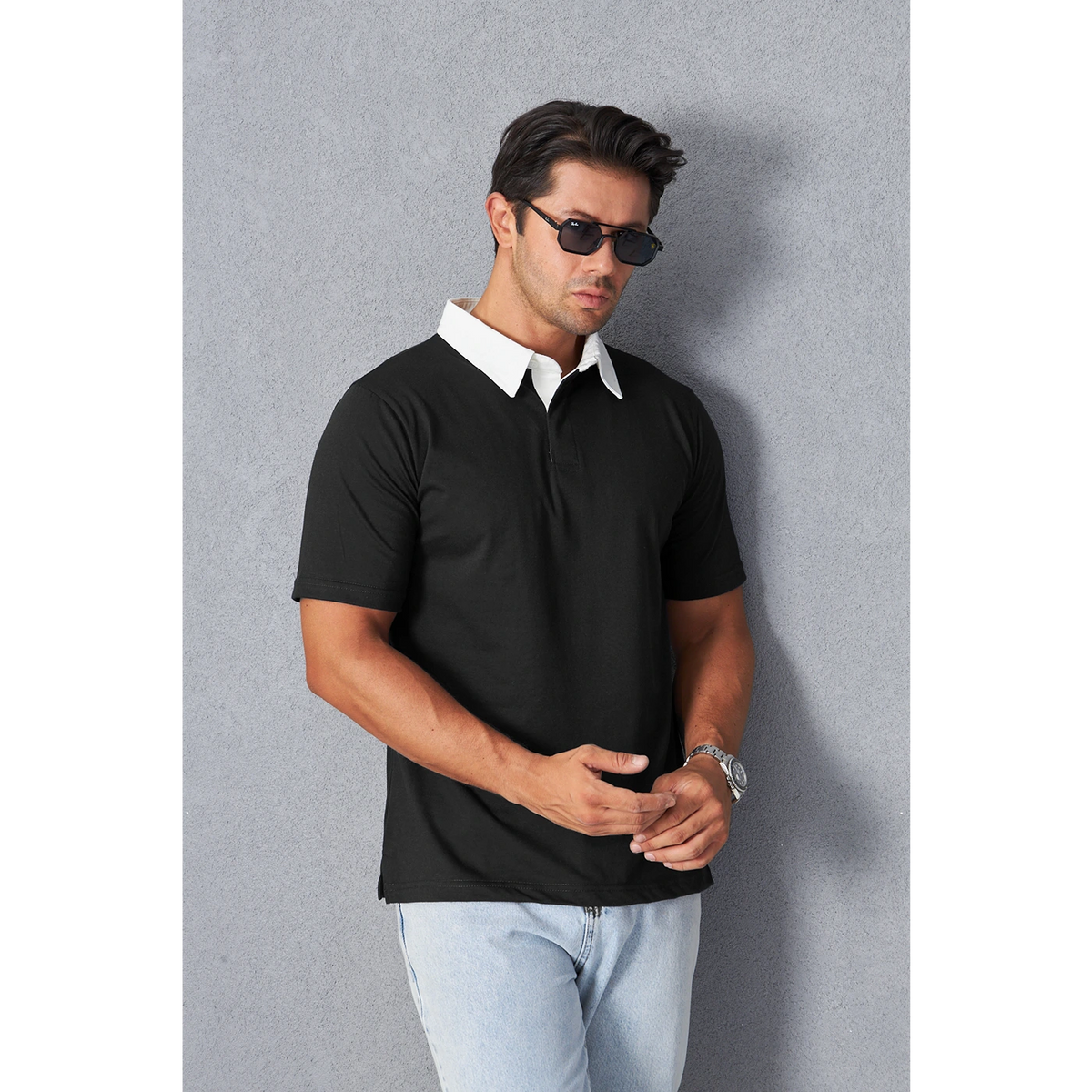Black Double Placket Regular Fit Polo | Montivo Pakistan