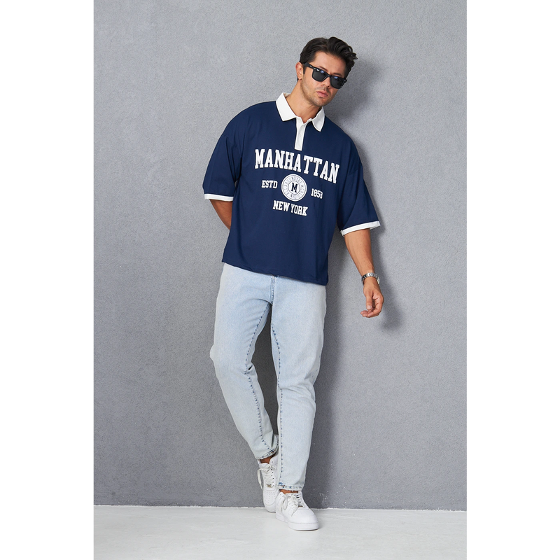 Navy Manhattan Unisex Oversized Polo | Montivo Pakistan