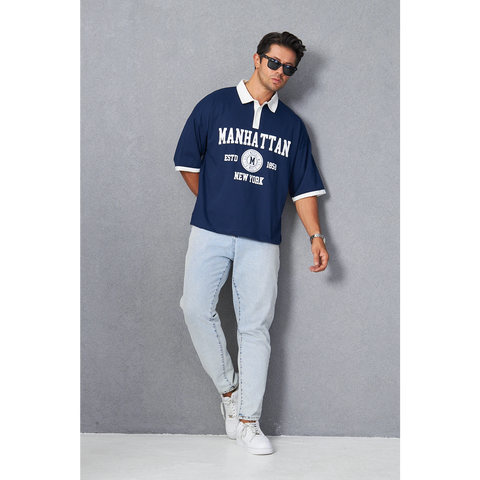 Navy Manhattan Unisex Oversized Polo | Montivo Pakistan