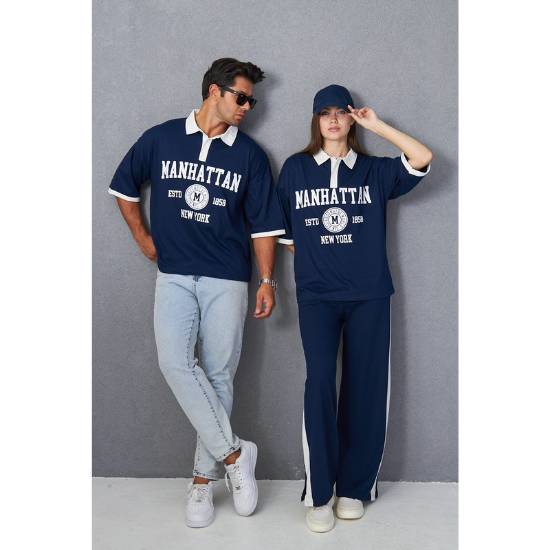 Navy Manhattan Unisex Oversized Polo | Montivo Pakistan