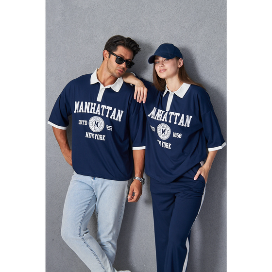 Navy Manhattan Unisex Oversized Polo | Montivo Pakistan