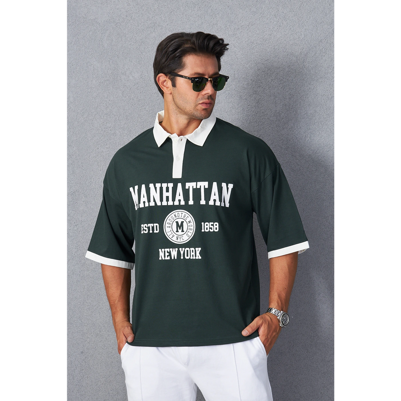 Green Manhattan Unisex Oversized Polo | Montivo Pakistan