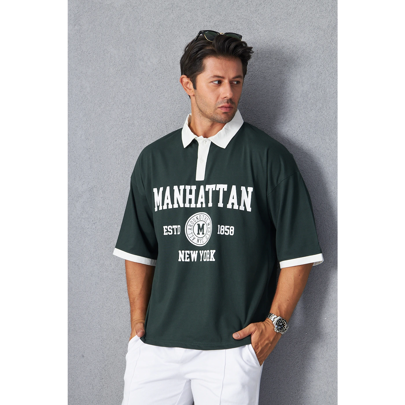 Green Manhattan Unisex Oversized Polo | Montivo Pakistan