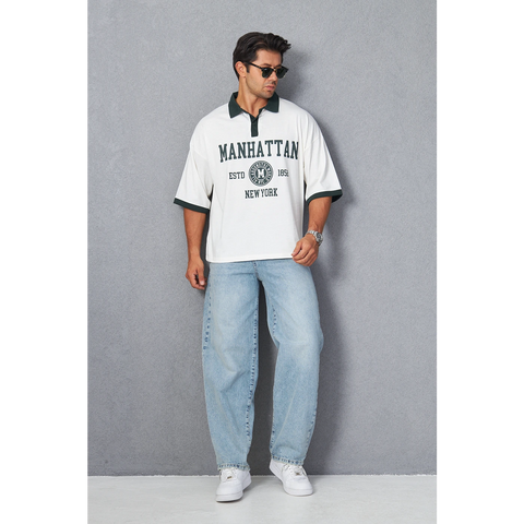 White Manhattan Unisex Oversized Polo | Montivo Pakistan