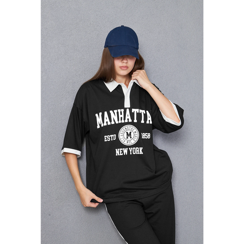 Black Manhattan Unisex Oversized Polo | Montivo Pakistan