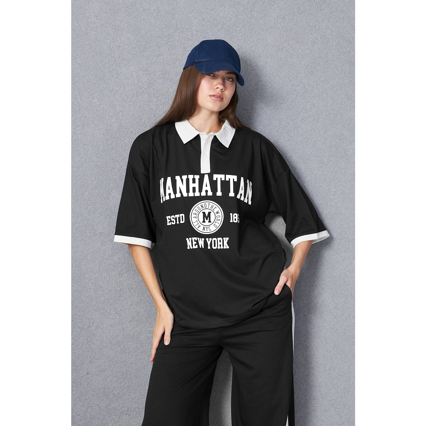 Black Manhattan Unisex Oversized Polo | Montivo Pakistan