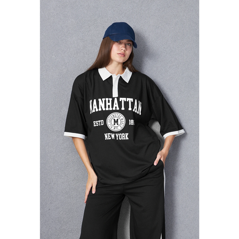 Black Manhattan Unisex Oversized Polo | Montivo Pakistan
