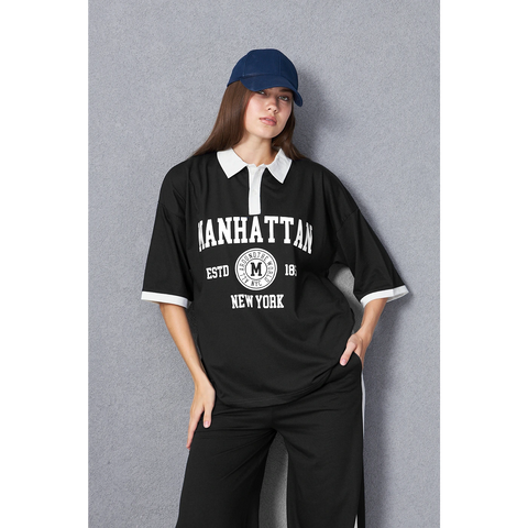 Black Manhattan Unisex Oversized Polo | Montivo Pakistan