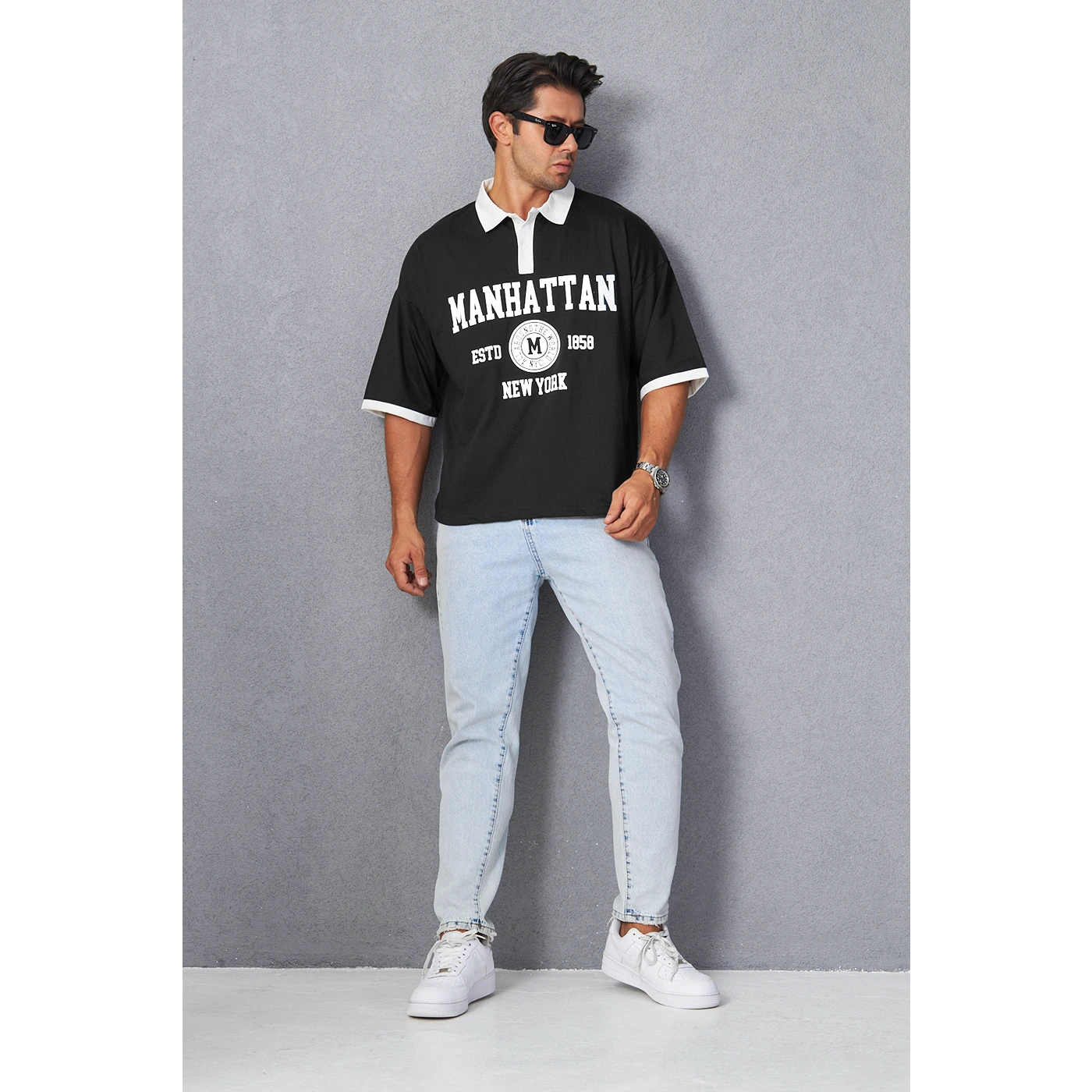 Black Manhattan Unisex Oversized Polo | Montivo Pakistan