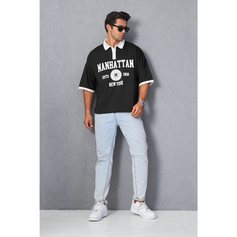 Black Manhattan Unisex Oversized Polo | Montivo Pakistan