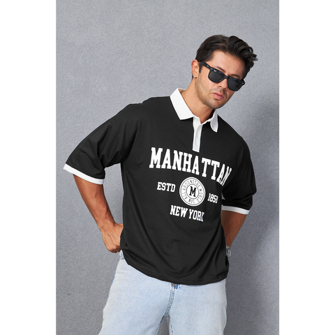 Black Manhattan Unisex Oversized Polo | Montivo Pakistan