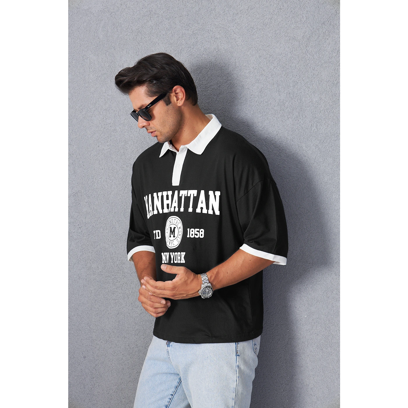 Black Manhattan Unisex Oversized Polo | Montivo Pakistan