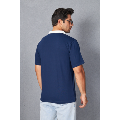 Navy V Neck Contrast Collar Polo | Montivo Pakistan