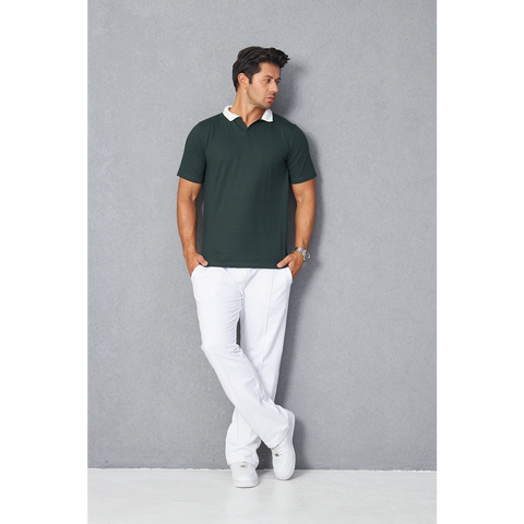 Green V Neck Contrast Collar Polo | Montivo Pakistan
