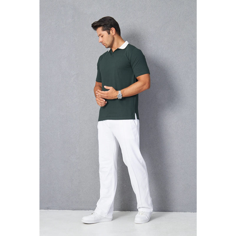 Green V Neck Contrast Collar Polo | Montivo Pakistan