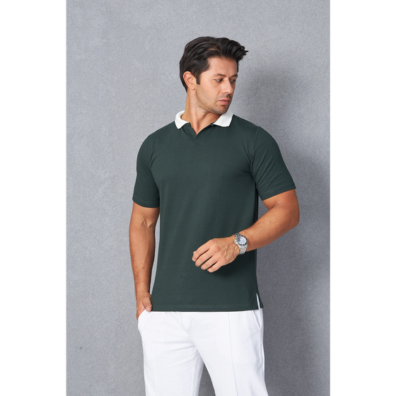 Green V Neck Contrast Collar Polo | Montivo Pakistan