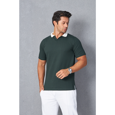 Green V Neck Contrast Collar Polo | Montivo Pakistan