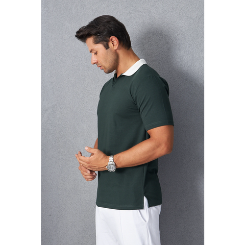 Green V Neck Contrast Collar Polo | Montivo Pakistan
