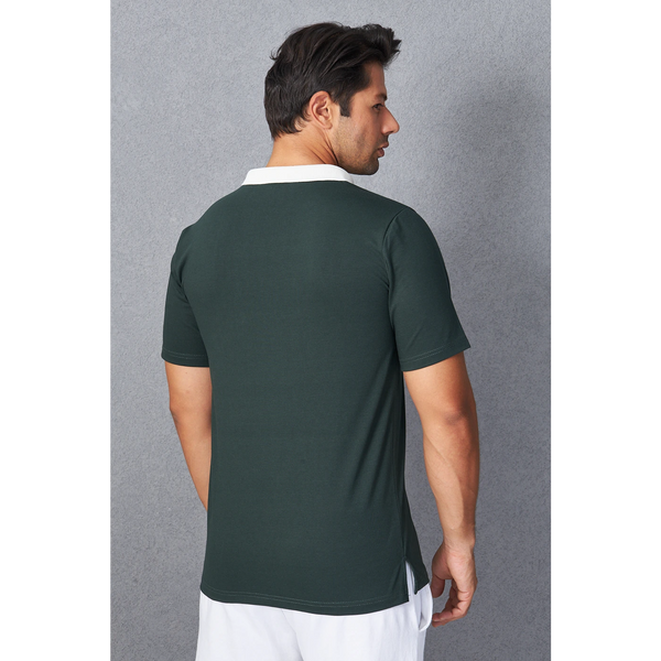 Green V Neck Contrast Collar Polo | Montivo Pakistan