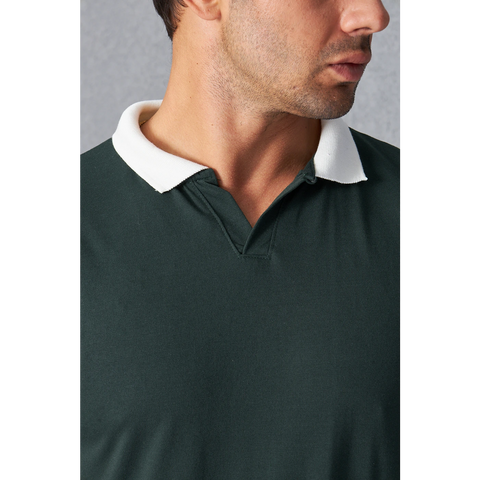 Green V Neck Contrast Collar Polo | Montivo Pakistan