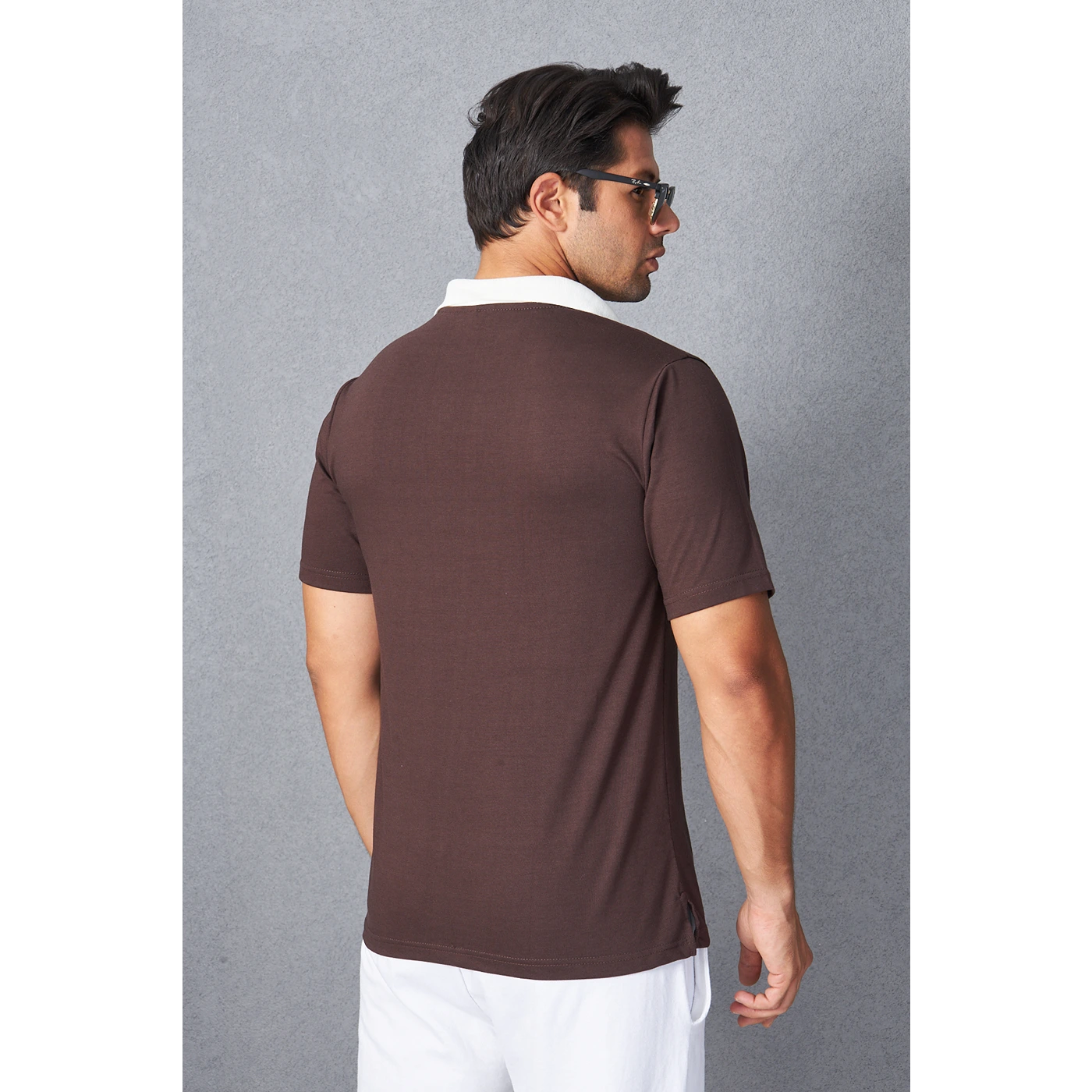Brown V Neck Contrast Collar Polo | Montivo Pakistan