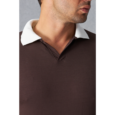 Brown V Neck Contrast Collar Polo | Montivo Pakistan