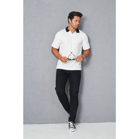 White V Neck Contrast Collar Polo | Montivo Pakistan